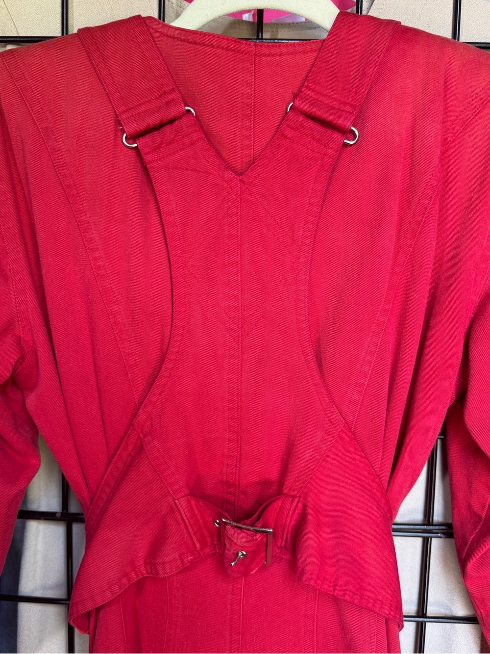 VTG 80's Karen Alexander Red Buckles & Buttons Jumpsuit - Picture 13 of 15